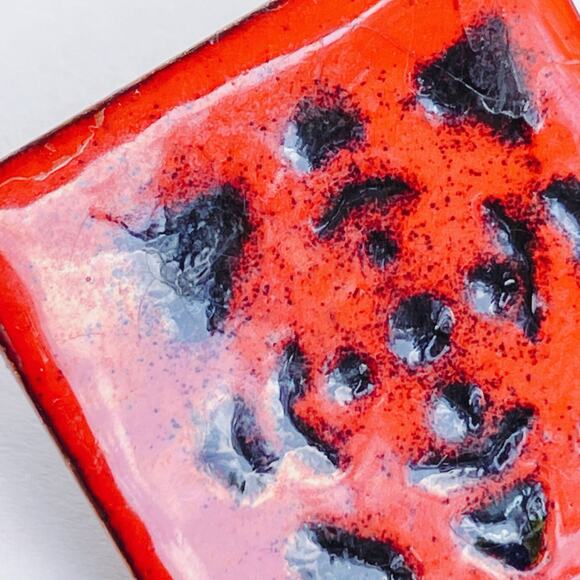 VTG Mid Century Red Enamel Copper Screw Back Earring Modernist Geometric Jewelry - Picture 5 of 8